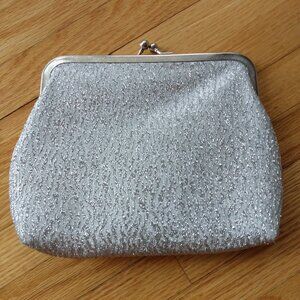 Vintage Silver Lame Evening Bag Kisslock Clutch Purse Rockabilly Retro Glamor Fo